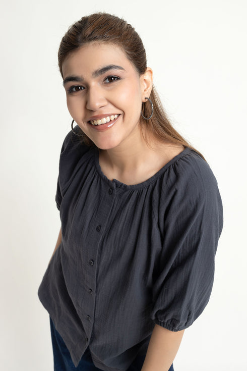 The Flowy Seersucker Raglan Blouse